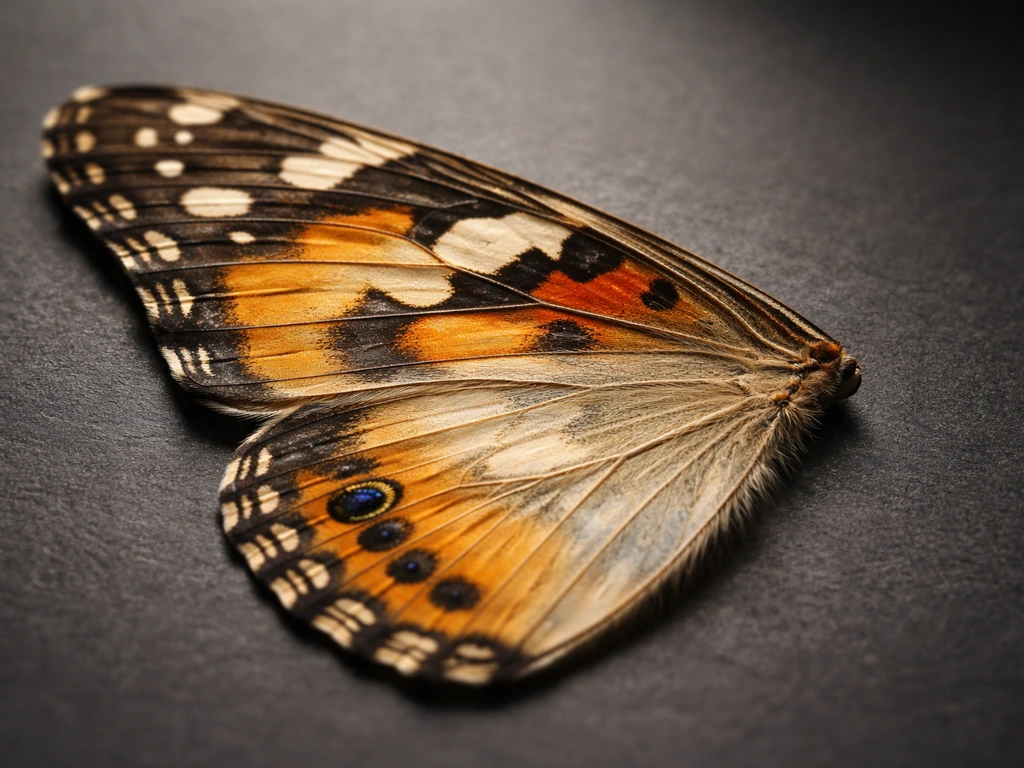 Close-up photo of a butterfly wing with visible scale texture and detailed wing membrane.
