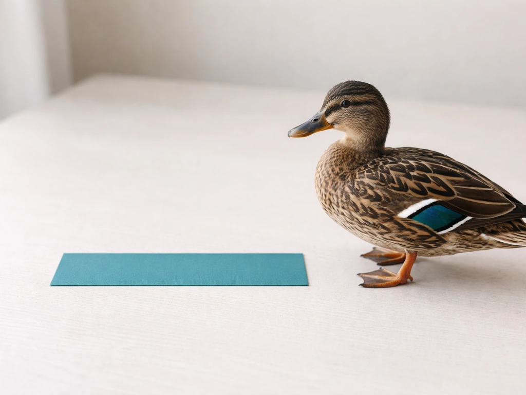 A small duck with teal-blue wing feathers beside a separate teal color swatch strip.