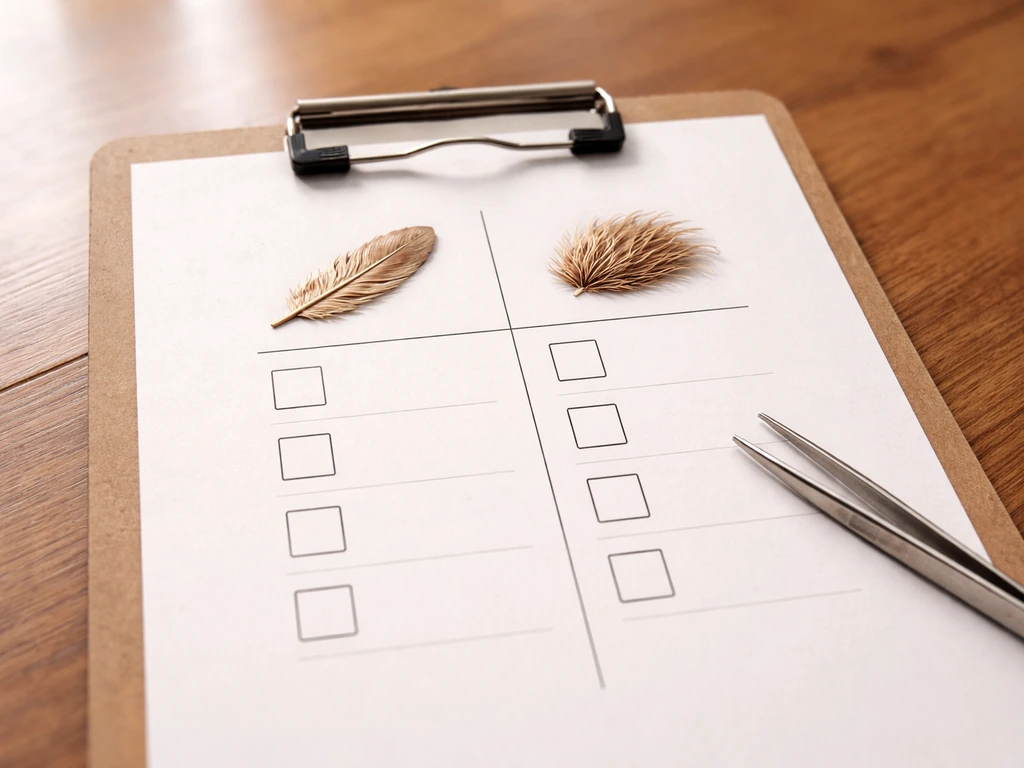 Minimal two-column checklist image showing feathers vs fur/hair icons for bird vs not