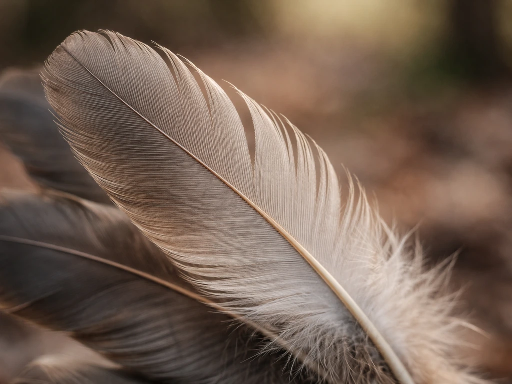 Close-up of overlapping bird feathers showing detailed barbs and feather structure.